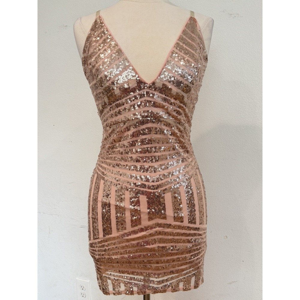 Women's Sequins Mini Deep V Neckline Dress  size M formal date night elegant
